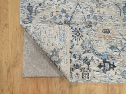 Ivory 2'7" x 25'9" Transitional Hand knotted Wool/Silk Rug - Sku: O090944