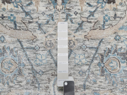Ivory 2'7" x 25'9" Transitional Hand knotted Wool/Silk Rug - Sku: O090944