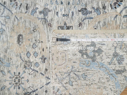 Ivory 2'7" x 25'9" Transitional Hand knotted Wool/Silk Rug - Sku: O090944