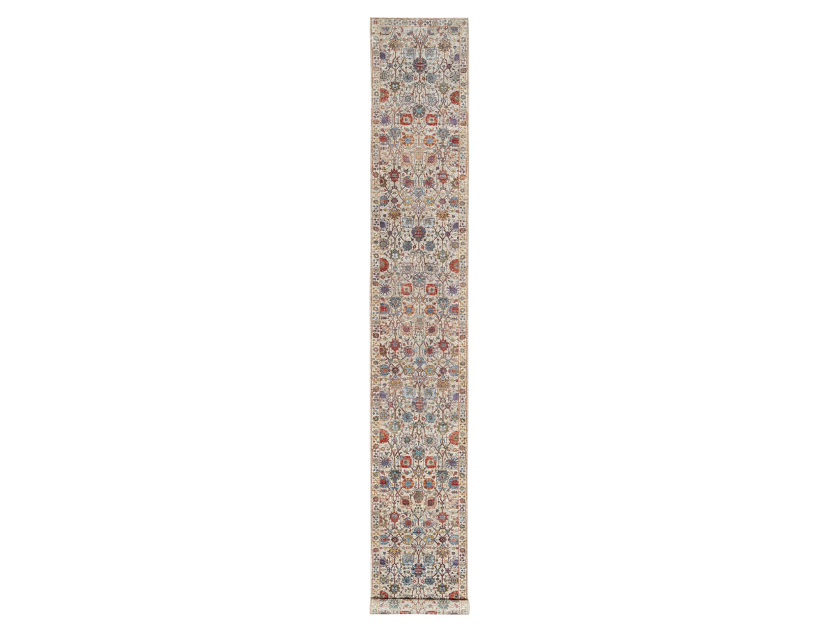 Tabriz Transitional hand-knotted wool/silk runner in Ivory, 2'6" x 18'4", SKU O090945