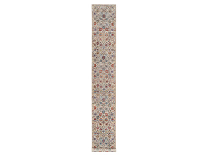 Ivory 2'6" x 18'4" Transitional Hand knotted Wool/Silk Rug - Sku: O090945