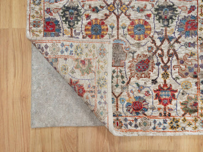 Ivory 2'6" x 18'4" Transitional Hand knotted Wool/Silk Rug - Sku: O090945