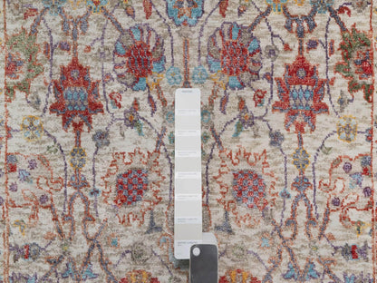 Ivory 2'6" x 18'4" Transitional Hand knotted Wool/Silk Rug - Sku: O090945