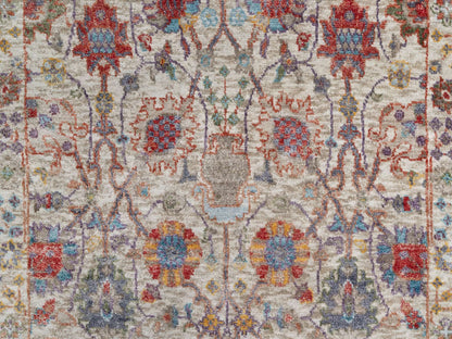 Ivory 2'6" x 18'4" Transitional Hand knotted Wool/Silk Rug - Sku: O090945