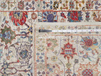 Ivory 2'6" x 18'4" Transitional Hand knotted Wool/Silk Rug - Sku: O090945