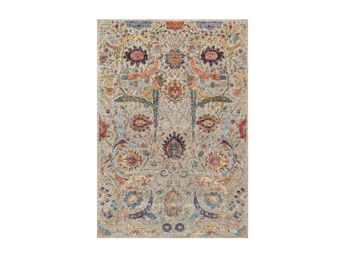 Transitional hand-knotted wool/silk rug in Beige, 6'3" x 9'1", SKU O090947