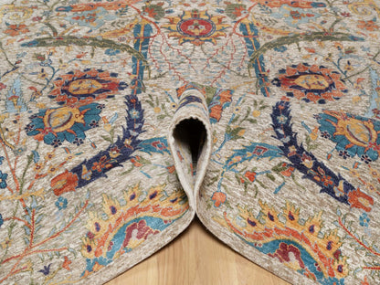 Transitional hand-knotted wool/silk rug in Beige, 6'3" x 9'1", SKU O090947
