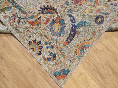 Transitional hand-knotted wool/silk rug in Beige, 6'3" x 9'1", SKU O090947
