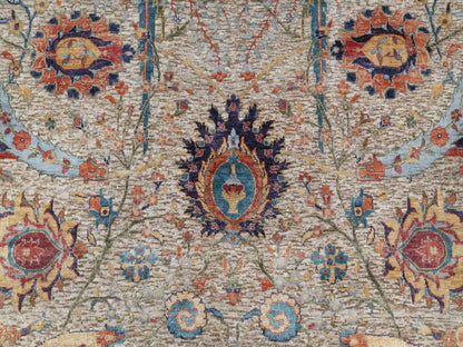 Transitional hand-knotted wool/silk rug in Beige, 6'3" x 9'1", SKU O090947
