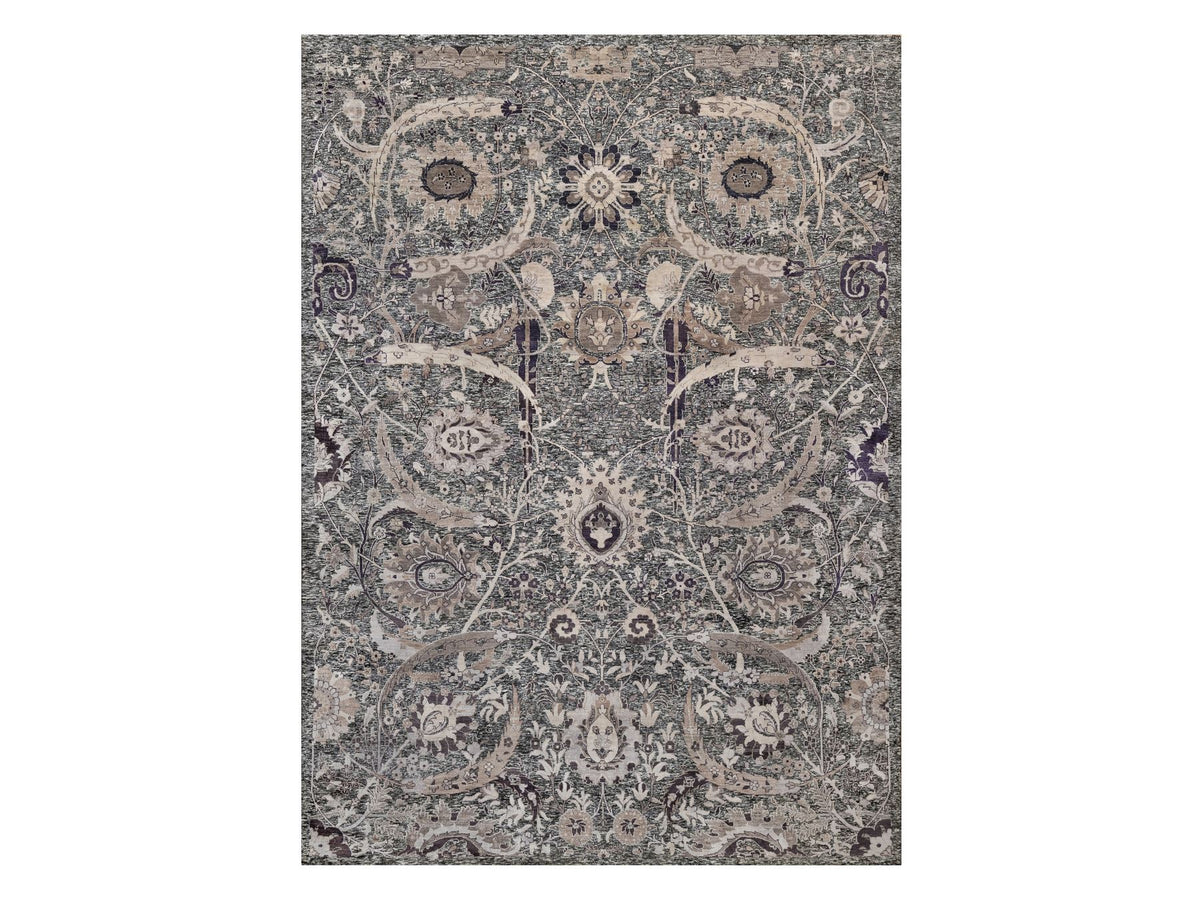 Transitional hand-knotted wool/silk rug in Black, 9'11" x 13'10", SKU O090948