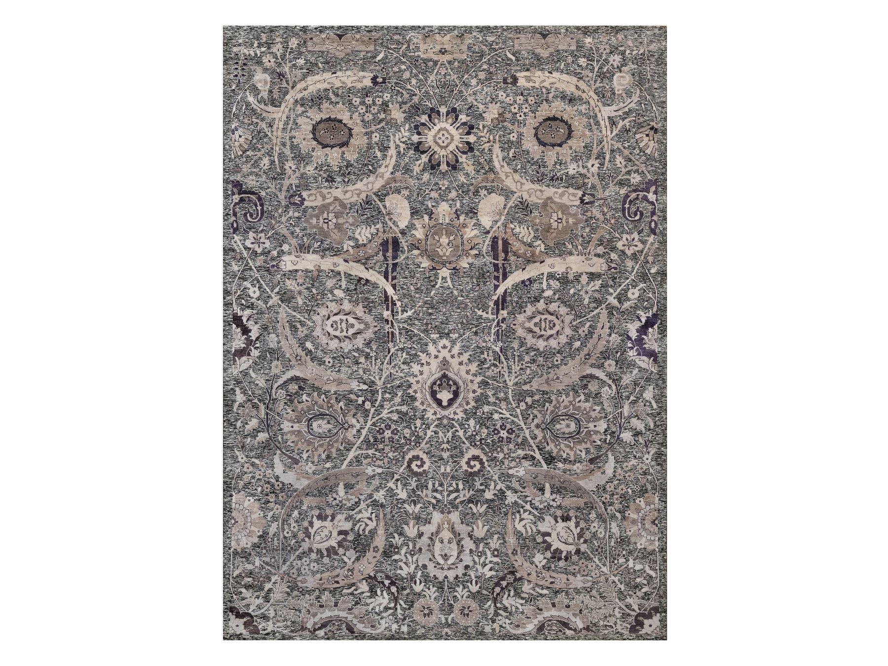 Transitional hand-knotted wool/silk rug in Black, 9'11" x 13'10", SKU O090948