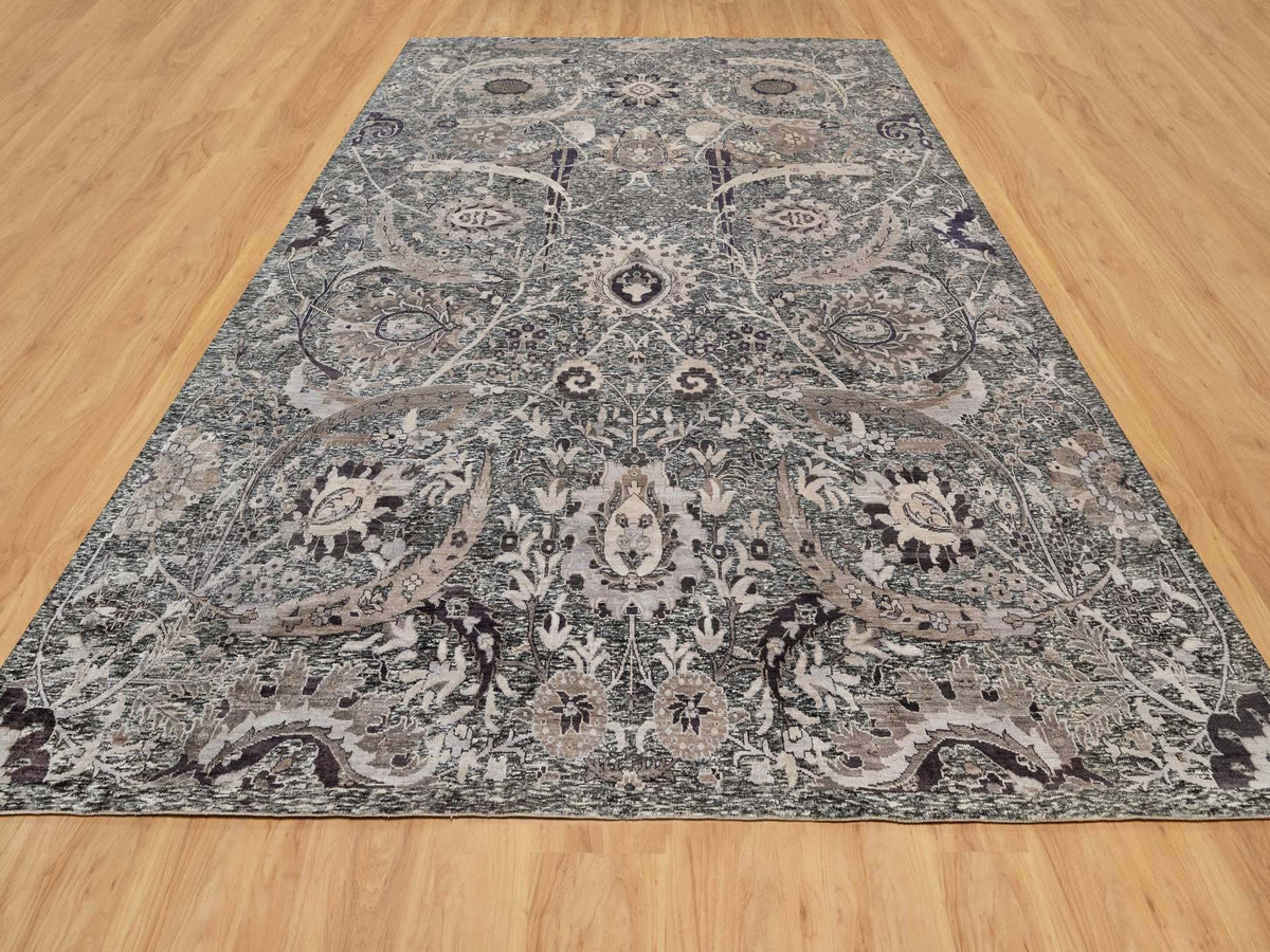 Transitional hand-knotted wool/silk rug in Black, 9'11" x 13'10", SKU O090948