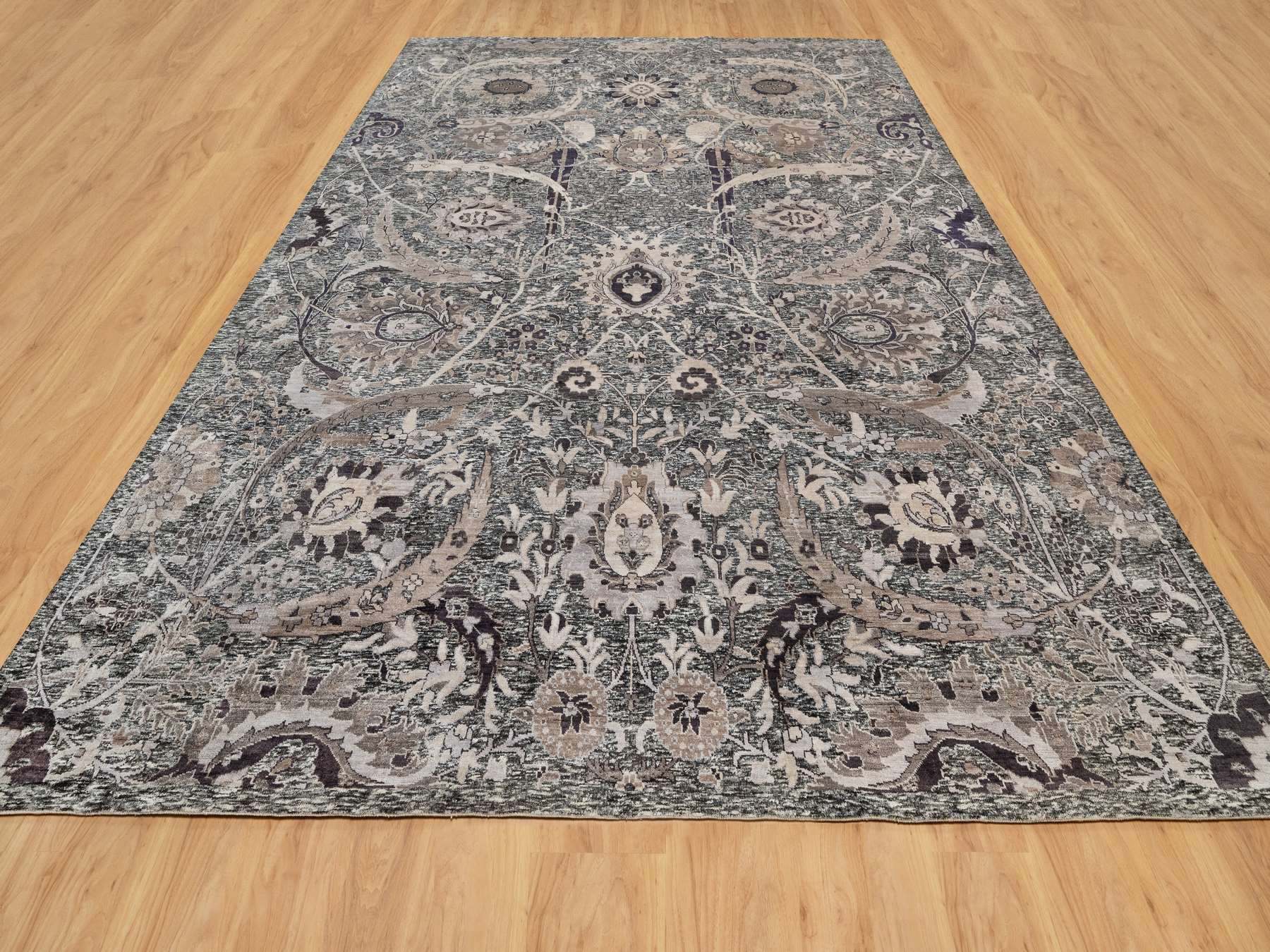 Transitional hand-knotted wool/silk rug in Black, 9'11" x 13'10", SKU O090948