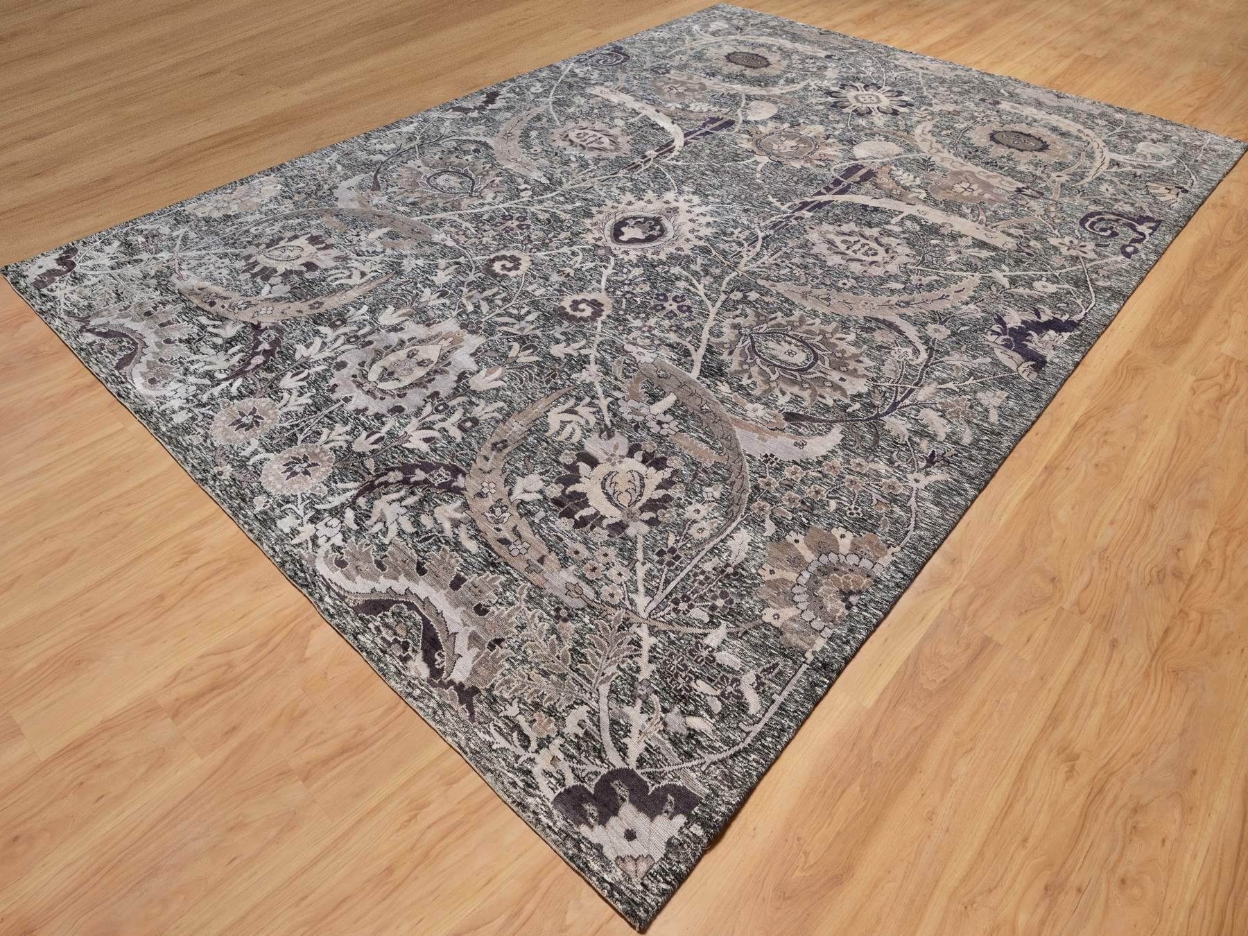 Transitional hand-knotted wool/silk rug in Black, 9'11" x 13'10", SKU O090948