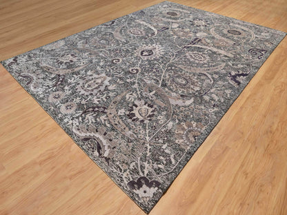 Transitional hand-knotted wool/silk rug in Black, 9'11" x 13'10", SKU O090948