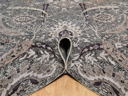 Transitional hand-knotted wool/silk rug in Black, 9'11" x 13'10", SKU O090948