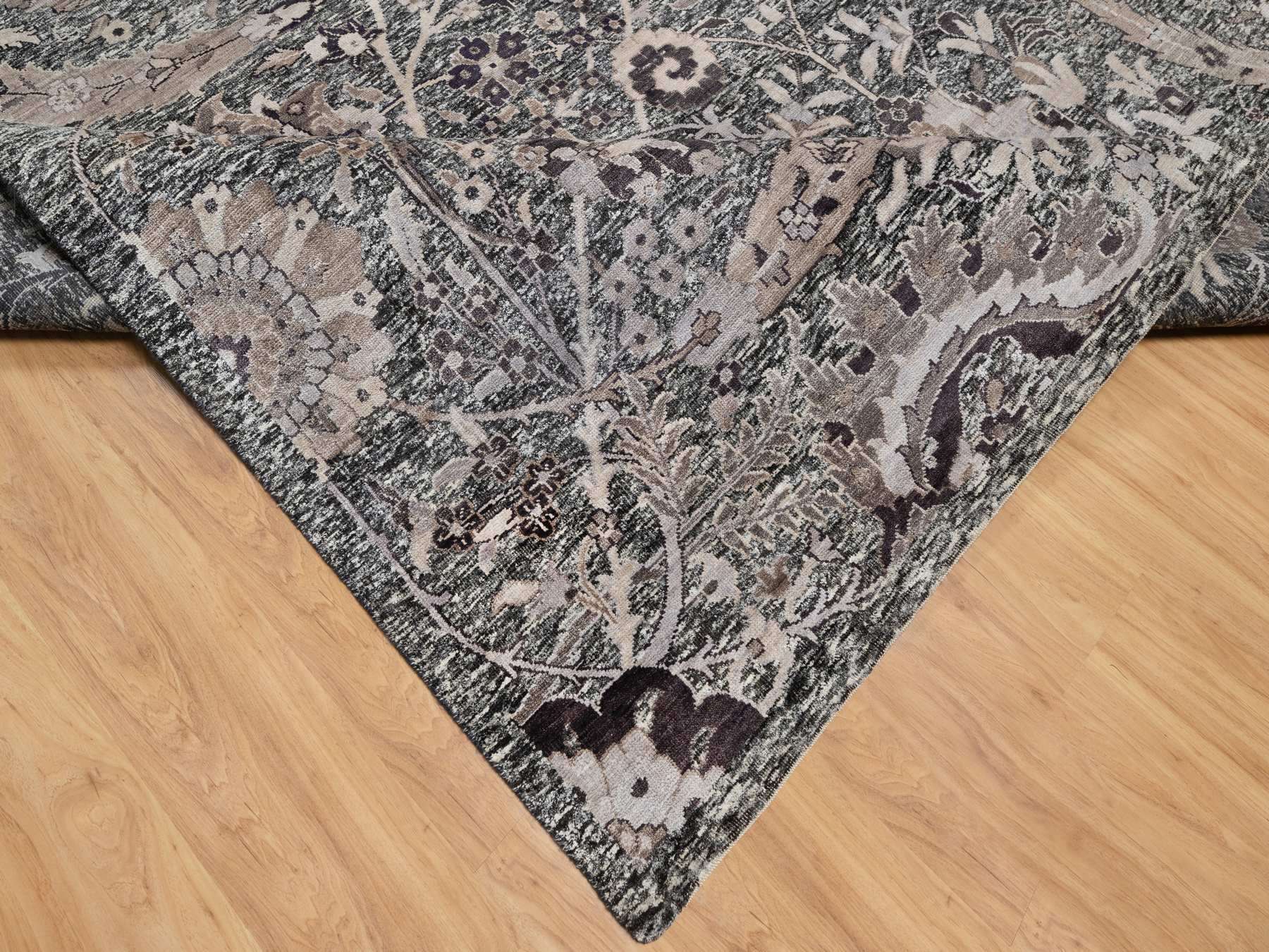 Transitional hand-knotted wool/silk rug in Black, 9'11" x 13'10", SKU O090948
