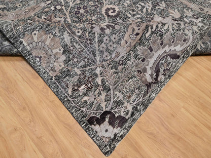Transitional hand-knotted wool/silk rug in Black, 9'11" x 13'10", SKU O090948