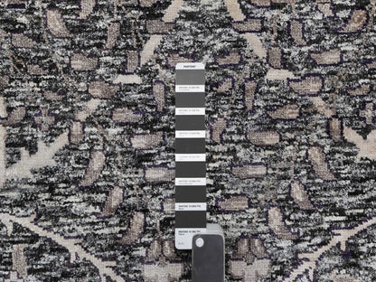 Transitional hand-knotted wool/silk rug in Black, 9'11" x 13'10", SKU O090948