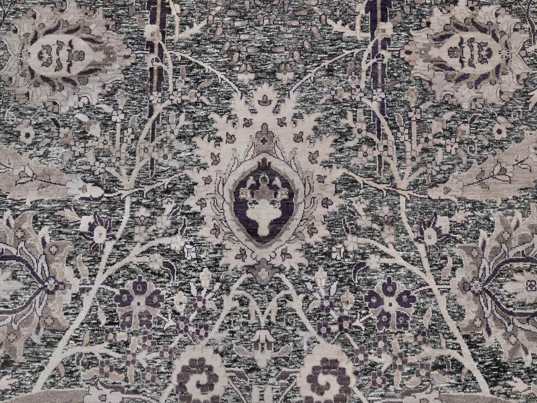 Transitional hand-knotted wool/silk rug in Black, 9'11" x 13'10", SKU O090948