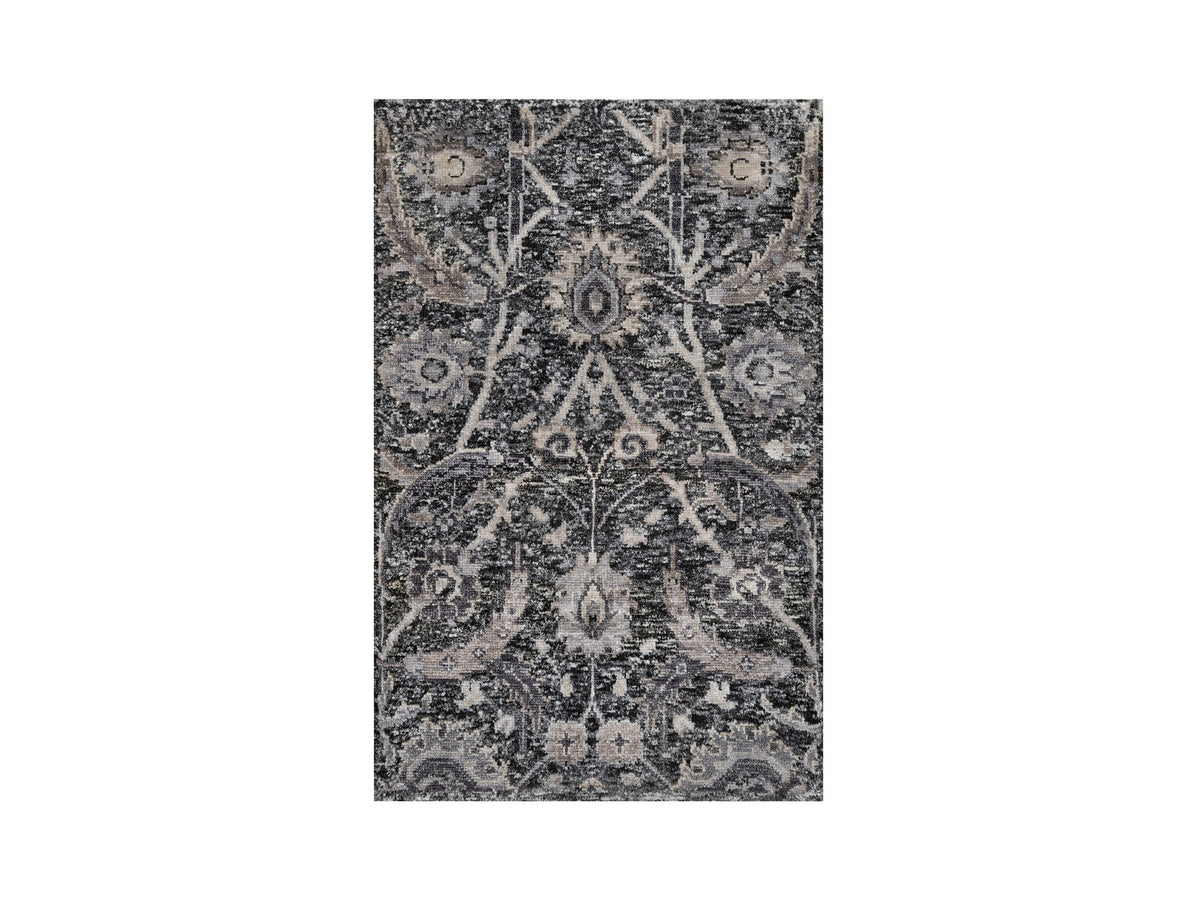 Transitional hand-knotted wool/silk rug in Black, 1'11" x 3'0", SKU O090949