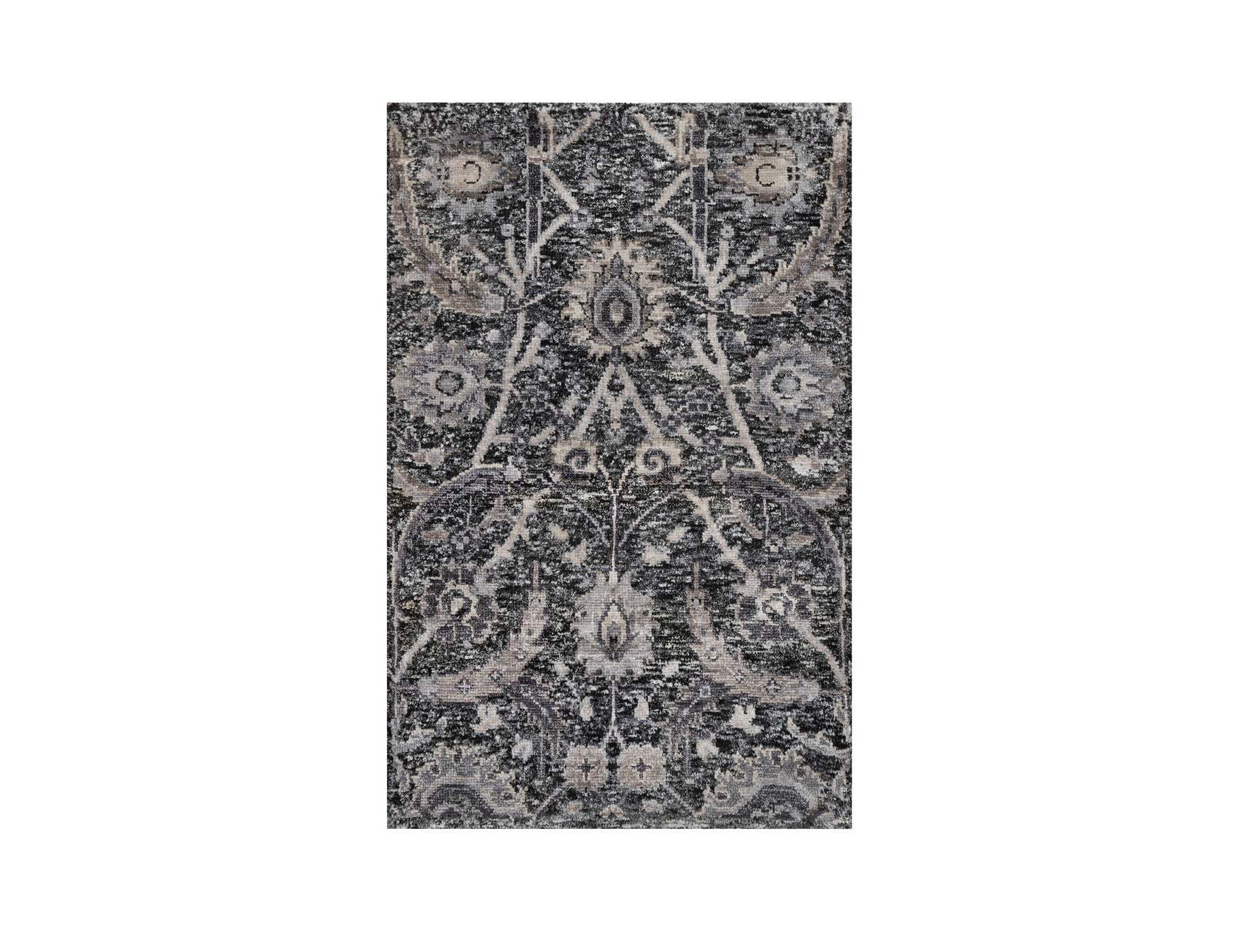 Transitional hand-knotted wool/silk rug in Black, 1'11" x 3'0", SKU O090949