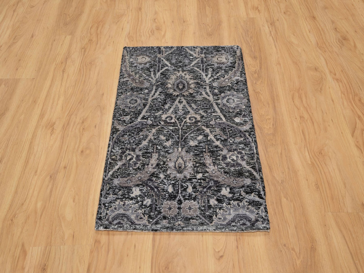 Transitional hand-knotted wool/silk rug in Black, 1'11" x 3'0", SKU O090949