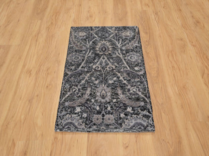 Transitional hand-knotted wool/silk rug in Black, 1'11" x 3'0", SKU O090949