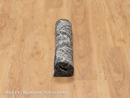 Transitional hand-knotted wool/silk rug in Black, 1'11" x 3'0", SKU O090949