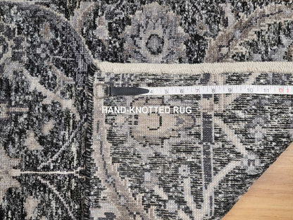 Transitional hand-knotted wool/silk rug in Black, 1'11" x 3'0", SKU O090949