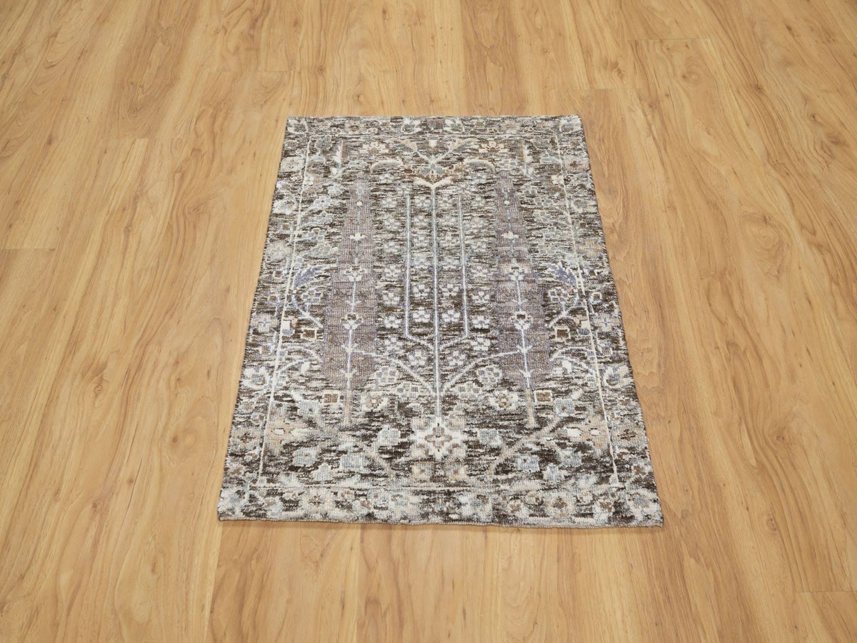 Transitional hand-knotted wool/silk rug in Brown, 2'1" x 2'11", SKU O090950