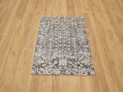 Transitional hand-knotted wool/silk rug in Brown, 2'1" x 2'11", SKU O090950
