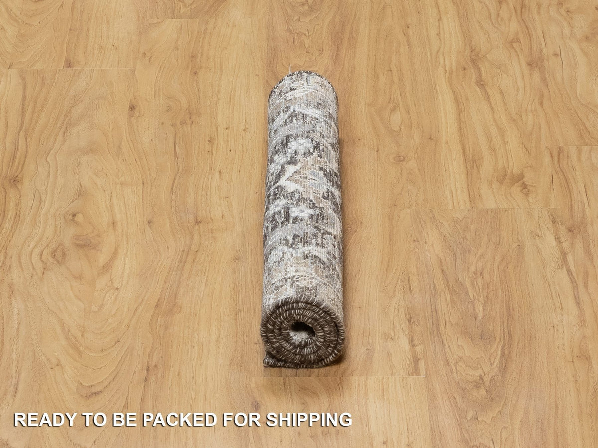 Transitional hand-knotted wool/silk rug in Brown, 2'1" x 2'11", SKU O090950