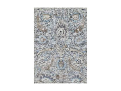 Ivory 2'1" x 3'0" Transitional Hand knotted Wool/Silk Rug - Sku: O090952