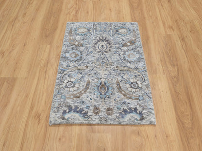 Ivory 2'1" x 3'0" Transitional Hand knotted Wool/Silk Rug - Sku: O090952