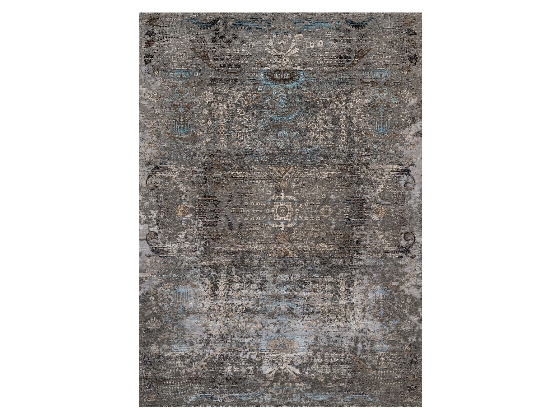 Transitional hand-knotted wool/silk rug in Brown, 9'11" x 14'0", SKU O090954
