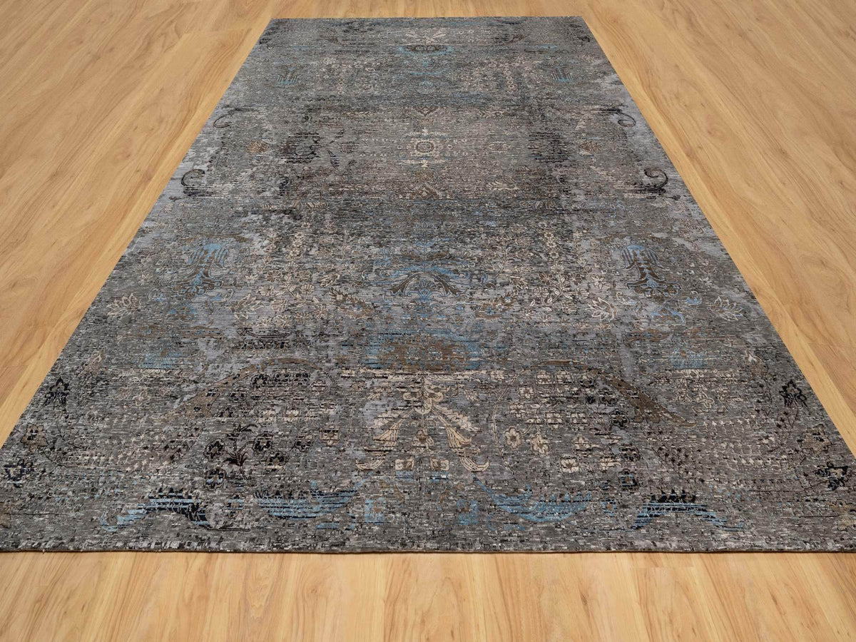 Transitional hand-knotted wool/silk rug in Brown, 9'11" x 14'0", SKU O090954