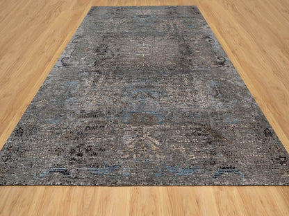Transitional hand-knotted wool/silk rug in Brown, 9'11" x 14'0", SKU O090954