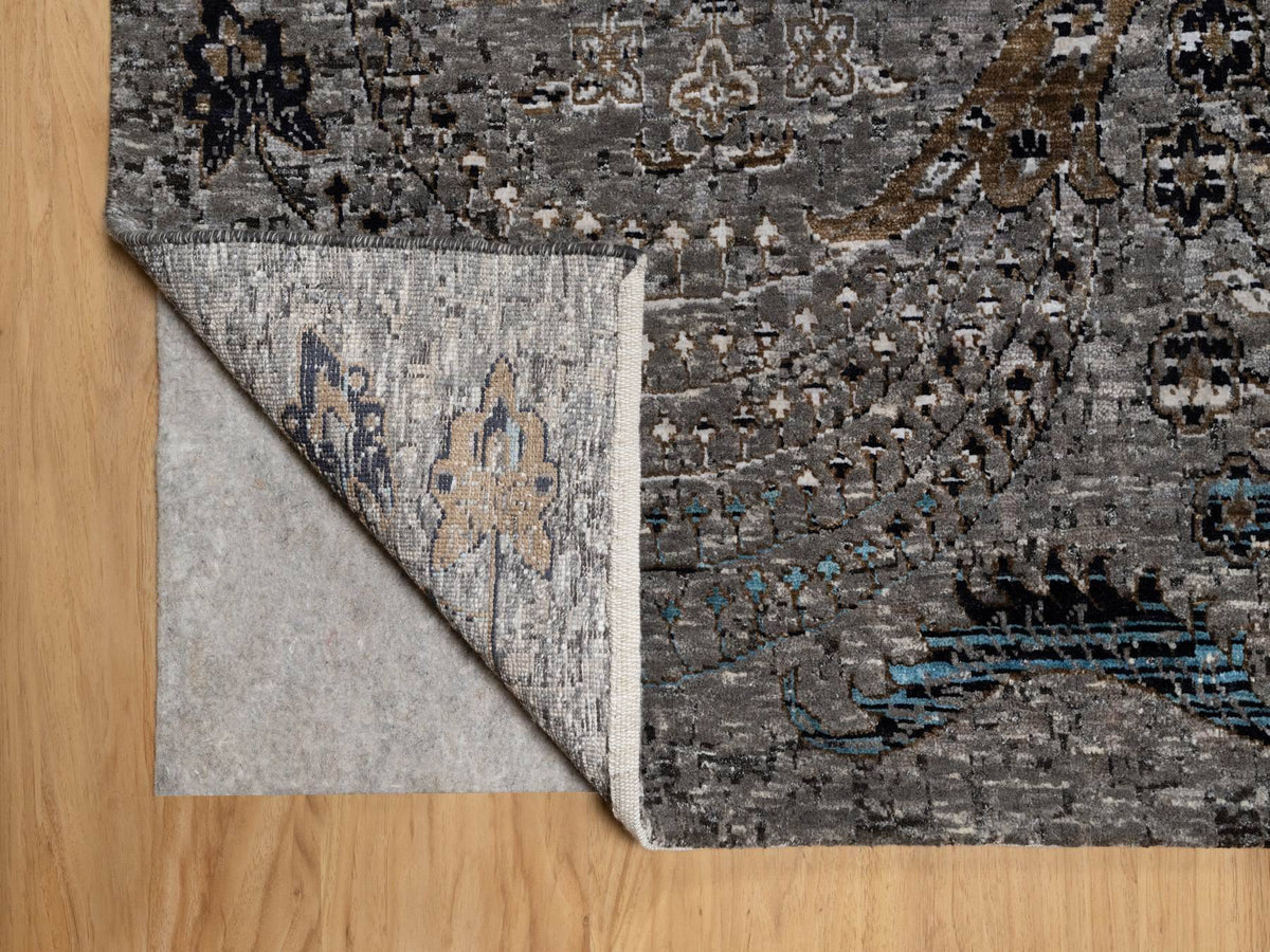 Transitional hand-knotted wool/silk rug in Brown, 9'11" x 14'0", SKU O090954