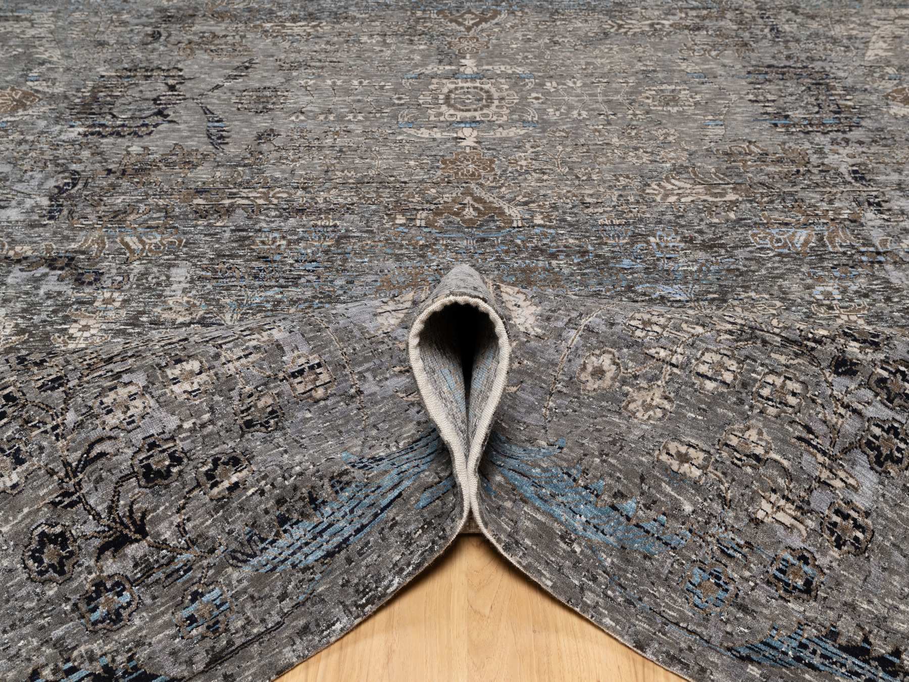 Transitional hand-knotted wool/silk rug in Brown, 9'11" x 14'0", SKU O090954