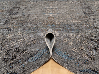 Transitional hand-knotted wool/silk rug in Brown, 9'11" x 14'0", SKU O090954