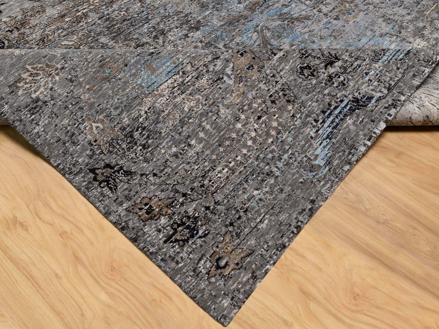 Transitional hand-knotted wool/silk rug in Brown, 9'11" x 14'0", SKU O090954