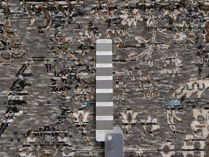 Transitional hand-knotted wool/silk rug in Brown, 9'11" x 14'0", SKU O090954