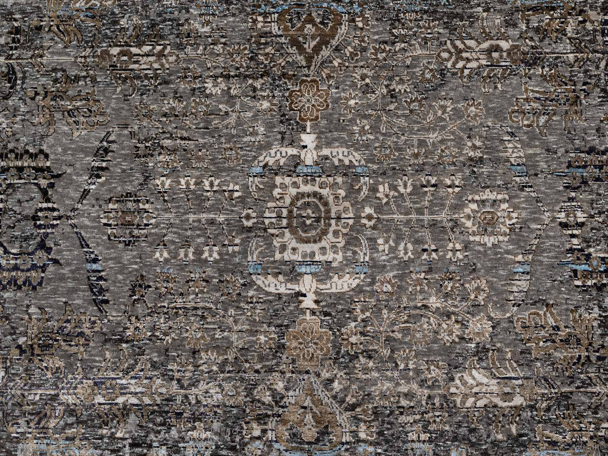 Transitional hand-knotted wool/silk rug in Brown, 9'11" x 14'0", SKU O090954