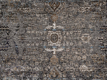 Transitional hand-knotted wool/silk rug in Brown, 9'11" x 14'0", SKU O090954