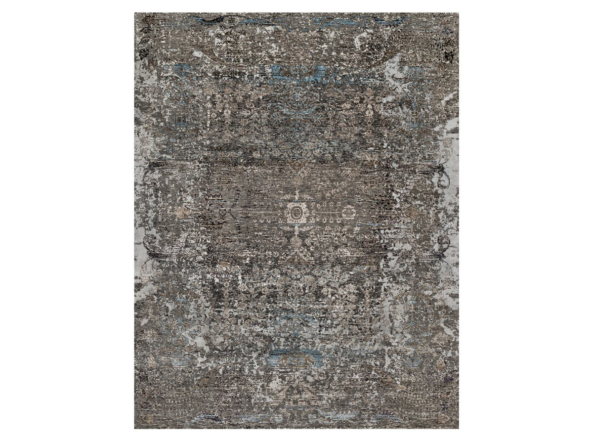 Transitional hand-knotted wool/silk rug in Brown, 7'11" x 9'10", SKU O090955