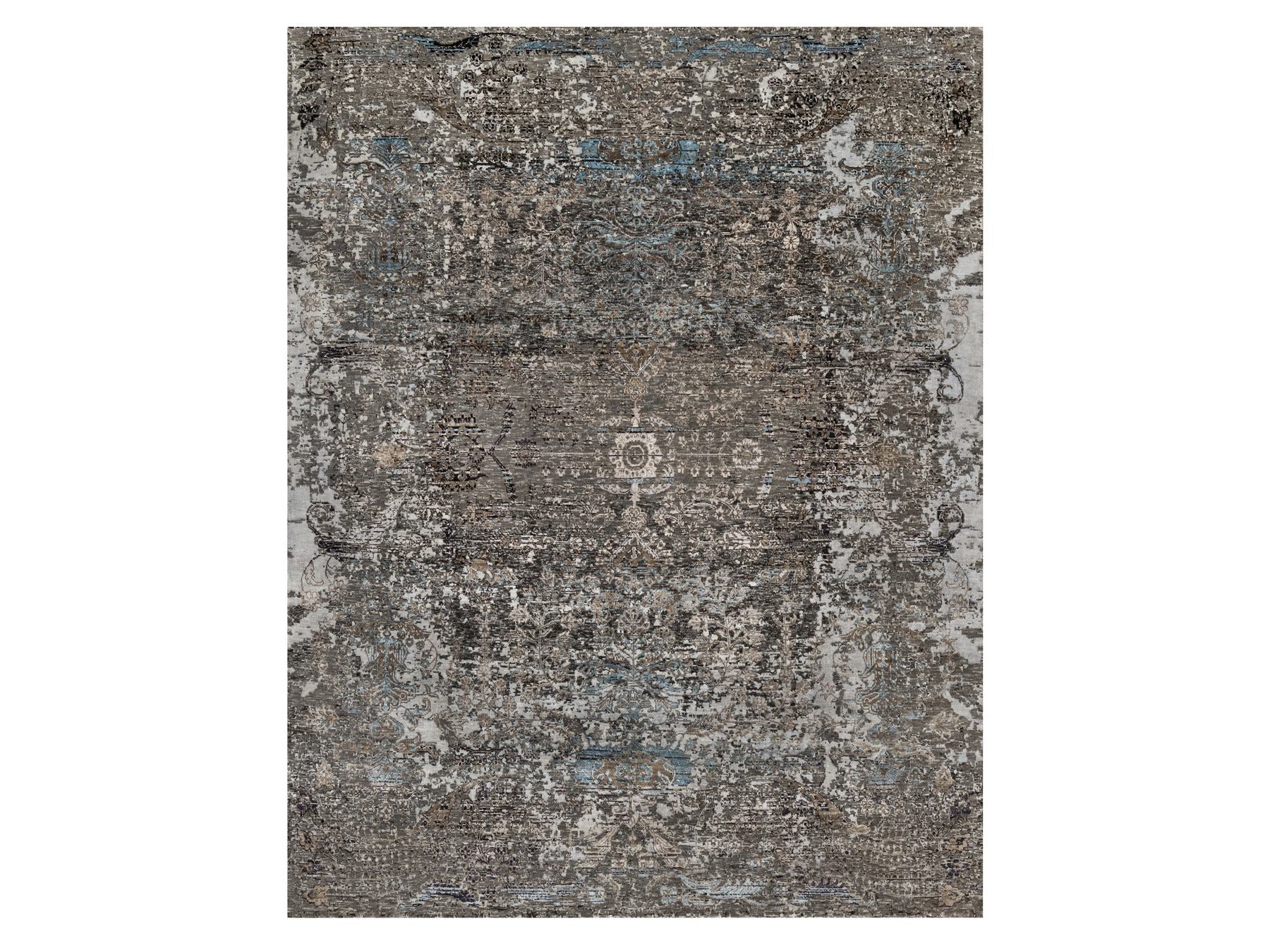 Transitional hand-knotted wool/silk rug in Brown, 7'11" x 9'10", SKU O090955