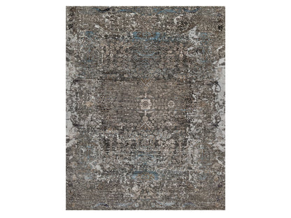 Transitional hand-knotted wool/silk rug in Brown, 7'11" x 9'10", SKU O090955