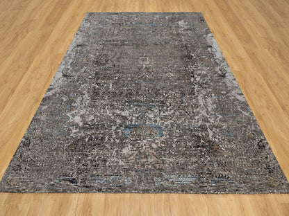 Transitional hand-knotted wool/silk rug in Brown, 7'11" x 9'10", SKU O090955