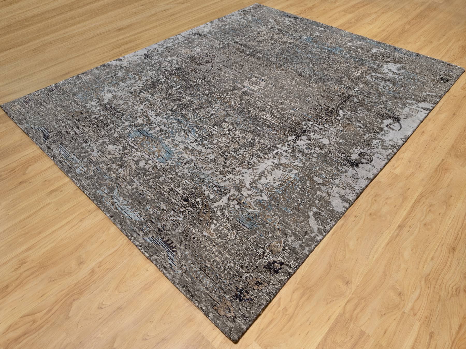 Transitional hand-knotted wool/silk rug in Brown, 7'11" x 9'10", SKU O090955
